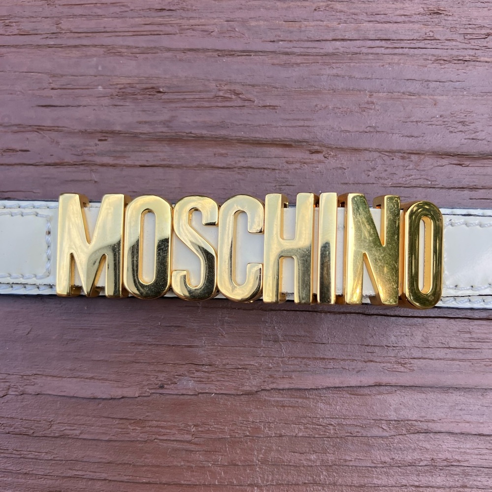MOSCHINO original genuine leather, narrow belt in Ivory